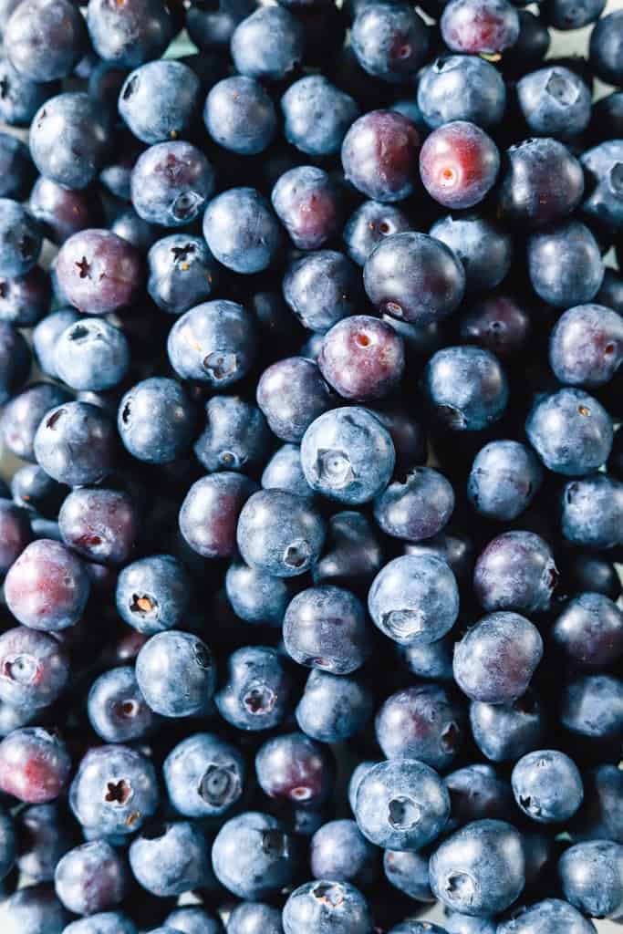 A close up of a pan of blueberries