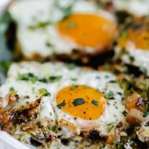 A plate full of sweet potato hash browns with eggs